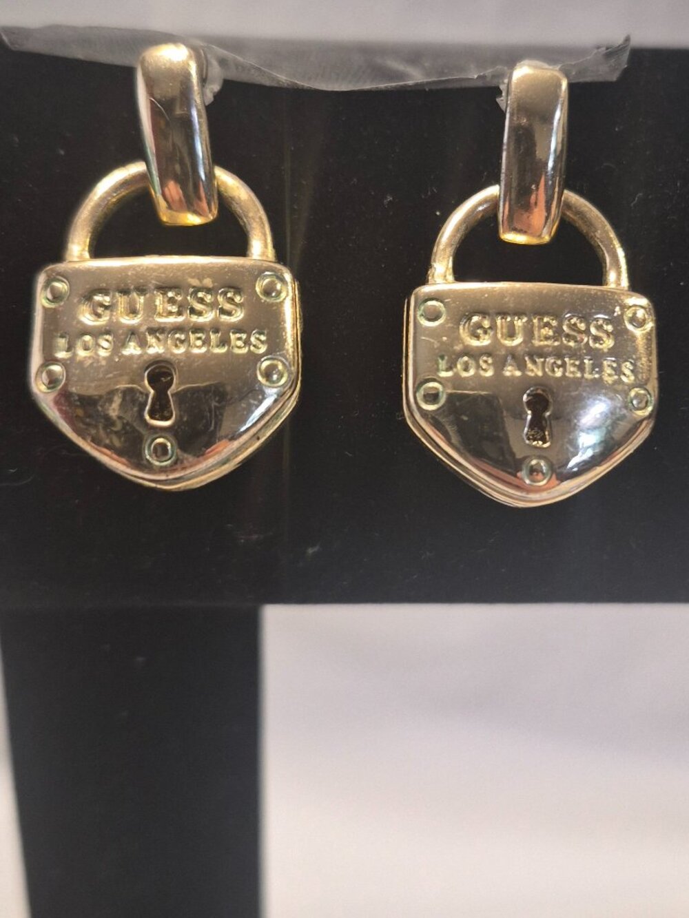 Vintage 1980's Golden Guess Los Angeles Padlock Post Earrings